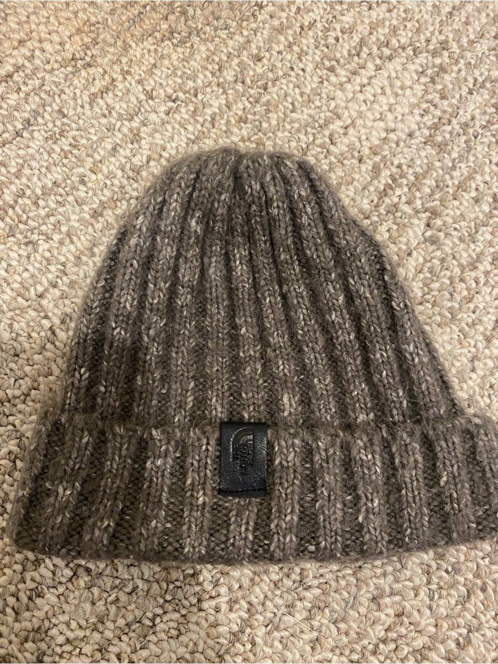 The North Face Heathered Dark Brown Ribbed Beanie